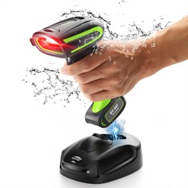 Eyoyo 3-in-1 Industrial Barcode Scanner with Wireless Charging Stand, Rugged Heavy Duty & IP65 2D QR Waterproof Bluetooth & Wireless & USB Hands-Free Barcode Reader for Laptop Desktop Tablet Android