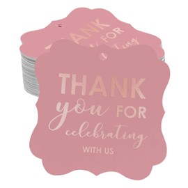 Inkdotpot Real Rose Gold Foil Bracket Shape Paper Hang Tags Thank You For Celebrating With Us Bridal Shower-Baby Shower-Retirement-Wedding-Birthday Favor Tags Pack Of 100