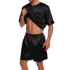 SWOMOG Men Satin Pajamas Set Short Sleeve Silk Sleepwear Button