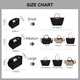 ETTP Purse Organizer Insert for LE PLIAGE Top Handle (Black, Small)