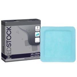 MEDSTOCK Super Absorber Dressing, 4"x4" (Pack of 10), Wound Care, Ultimate Absorption, Holds Extra Volumes of Exudate, Less Frequent Dressing Changes, Reduces Damage Risk & Maceration