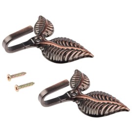 ZEACCT 2 Pcs Vintage Leaf Hooks - Ornate Metal Curtain Hangers with Tassel Design, Decorative Wall Hooks for Bedrooms & Hallways (Includes Screws)