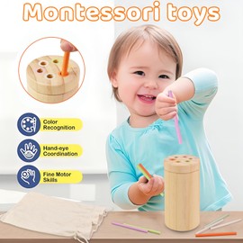 Hayoom Montessori Wooden Toys for 1 Years Old, Color Matching Fine Motor Skills Toys for Toddlers, Sensory Toys for 2 3 Years Old Boys Girls
