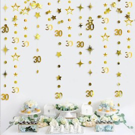 JALCH 4-Pack Gold 30th Birthday Decorations - Sparkling Circle Dot and Star, Ideal for 30th Birthday Parties, Anniversaries, and Festive Events - Party Hanging Decor for All Occasions