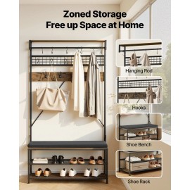 72 in Freestanding Coat Rack with Shoe Bench 2-Tier Storage Organizer Wall Hooks Hanging Rod Wire Hall TreeDefault: Default