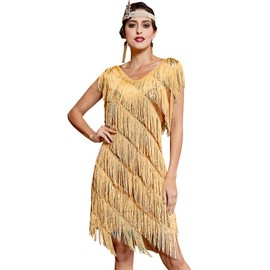 PrettyGuide Women's Flapper Dress 1920s Gatsby Sequin Fringe Vintage Party Wedding Dress XL/US14 Gold