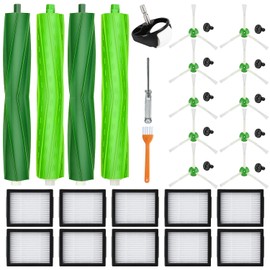 APZOVO Replacement Parts for iRobot Roomba E & I Series i7 i7+ i3 i3+ i4 i4+ i6 i6+ i8 i8+ E5 E6 E7, Replacement Accessories for Roomba i7 with 4 Rubber Brushes, 10 HEPA Filters, 10 Side Brushes, 1 Front Wheel