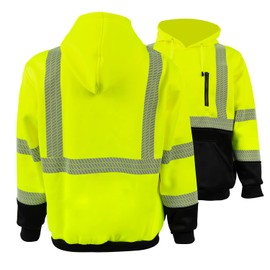 FONIRRA Hi Vis Hoodie for Men Reflective ANSI Class 3 Safety Sweatshirts High Visibility Construction Work Winter Pullover Yellow