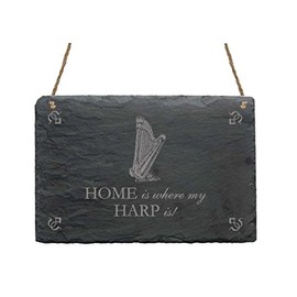 Slate 'Home is Where My Harp Is' Sign with Harp Approx. 22 x 16 cm decorative gift decoration music