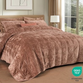 PHF Luxury Velvet Quilt Set Queen Size, Lightweight Velvet Comforter, Ultra Soft Diamond Quilted Bedding Set for Winter, Home Decor Bedspread 90" x 92"with 2 Pillow Shams 20" x 26", Rust