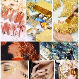 45g Foil Flakes, BetterJonny 3 Bottles Gold Leaf Flakes Gold Foil Copper Leaf Silver Leaf Metallic Foil Flakes with Tweezer for DIY Craft