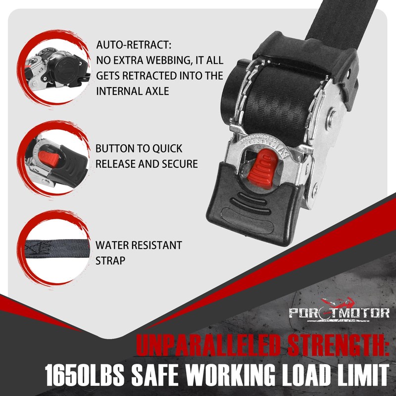 Porotmotor Stainless Steel Bolt-On Retractable Ratchet Straps, 2 inch x