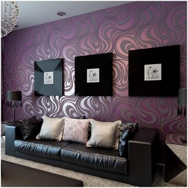QIHANG Modern Abstract Curve 3D Wallpaper Roll Mural Papel De Parede Flocking for Striped Purple Color Qh-Wallpaper 0.7m x 8.4m=5.88㎡