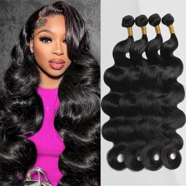 Body Wave Bundles Human Hair 20 22 24 26 Inch 4 Bundles Natural Black Quick Weave Bundles Human Hair 12A Brazilian 100% Human Hair Bundles Deals Real Human Hair Extensions