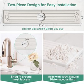 Drying Stone Faucet Mat for Kitchen Sink | Diatomite Sink Tray | Super Absorbent Quick Drying Stone Mat | Kitchen Tray for Counter | Faucet Splash Guard for Bathroom Counter (White, 23.6" x 3.9")