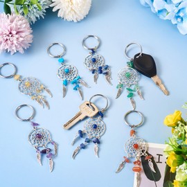 Craftdady 14pcs Dream Catcher keychain Tibetan Antique Silver Wing Key Ring Keychain Pendants Fashion Boho Stone Ornament Keychain 105 mm for Key Bag Home Car Craft Jewelry Making