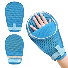 Set of 2 Nursing Mitts, Restraint Band, Self-injury Prevention, Sleeping Gloves, Zipper, Mesh, For Both Left and Right Hands, Nursing Mittens, Comes with Restraint Band, Dementia, Prevents Scratching