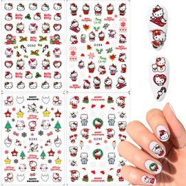 Christmas Nail Art Stickers Decals 3D Self-Adhesive Cute Nail Stickers Winter Xmas Nail Design Kawaii Nail Chrams Cute Cartoon Nail Decals for Women Girls DIY Manicure Decoration 12 Sheets