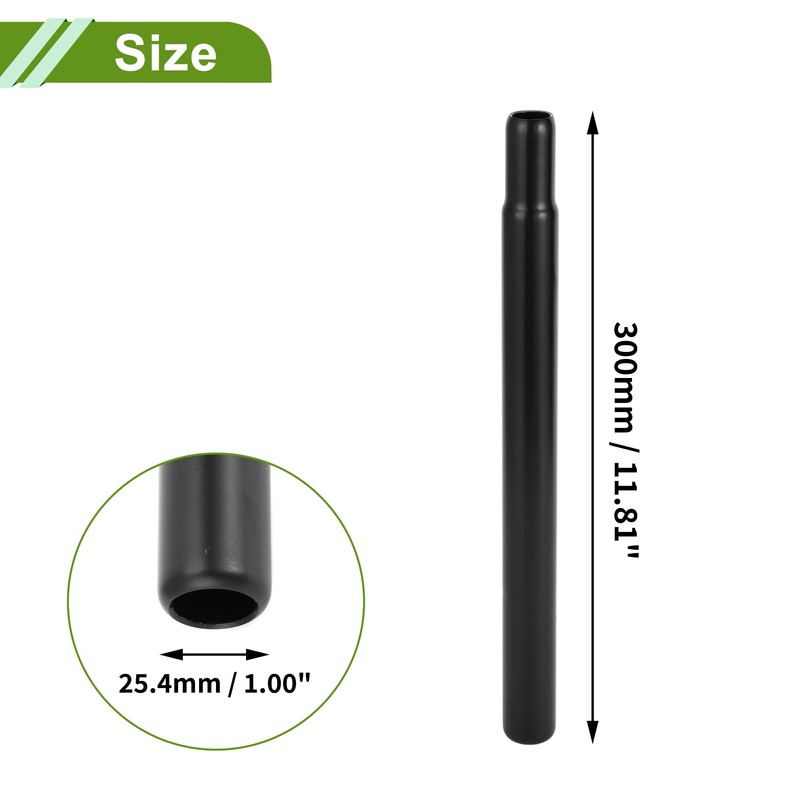 HOPESPANNER Universal 25.4x300mm Black Bike Seatpost Durable Bike Saddle Post