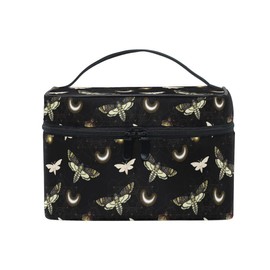 Goth Makeup Bag Black, Gothic Moth Butterfly Makeup Organizer Bags Toiletry Bag Box Travel Cosmetic Bag Make Up Train Case for Women Teen Girl Ladies
