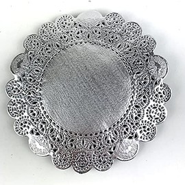 Worlds 100pc Round Silver Metallic Foil Paper Doilies, Lace Paper Doilies 6" Inch