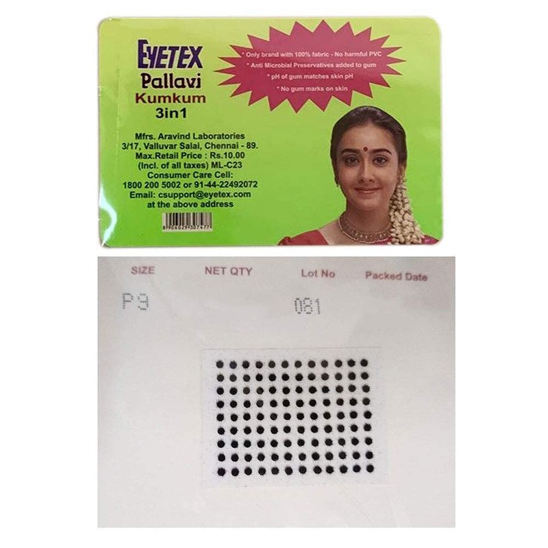 Eyetex Pallavi Sticker Kumkum 2in1 Black Color Bindi - Size-P9B