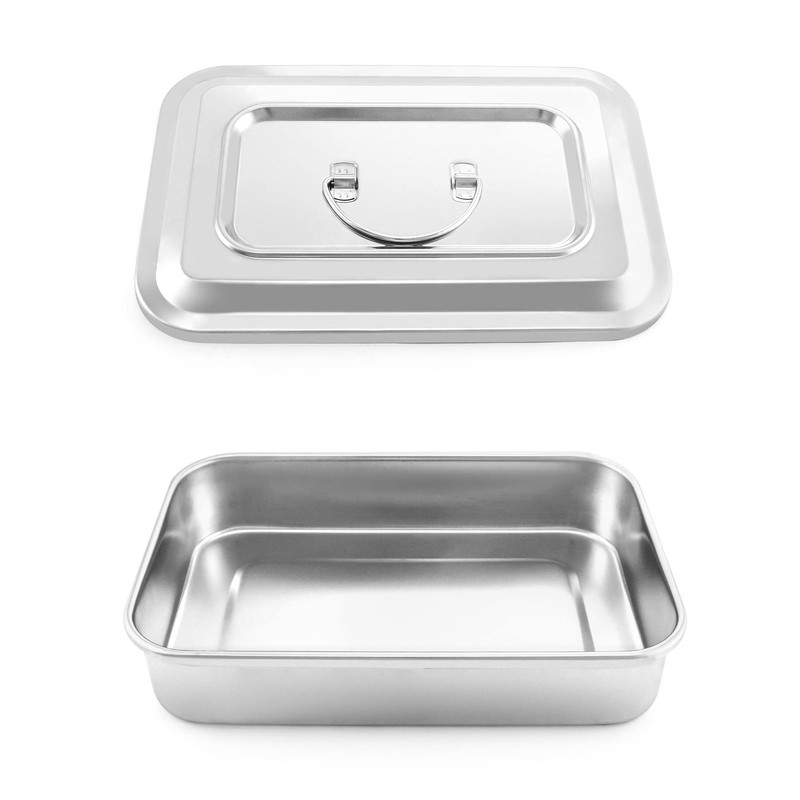 QWORK Medical Stainless Steel Instrument Tray Organizer Holder with Lid