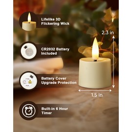 merrynights Flameless Candles, 12Pack Timer LED Votive Candles, Realistic 3D Flickering Tea Lights Candles Battery Operated with 6 Hours Timer Auto for Wedding Home Decor- Ivory Base
