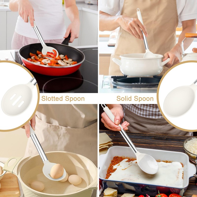 TeamFar Silicone Spoons, 2 Pcs Large Nonstick Kitchen Spoons, Heatproof