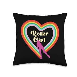 Cool Roller Skating Skate Girl Rainbow Heart Throw Pillow