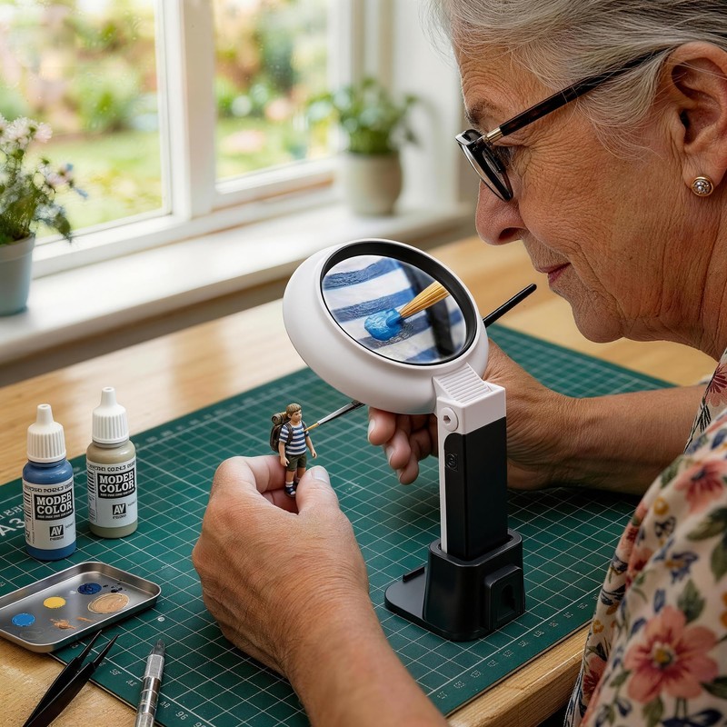 JARLINK Magnifying Glass with Light and Stand, 3 Modes Foldable