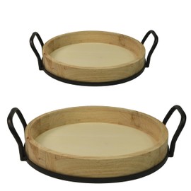 ANSDLIIY Wooden Serving Tray,Breakfast Tray,Round Wooden Trays with Handles, Used in Bedroom, Kitchen, Bathroom,Coffee Tables,Hospital,Outdoors,Restaurant. (15.7 Inches + 12 Inches,2 PC Set)