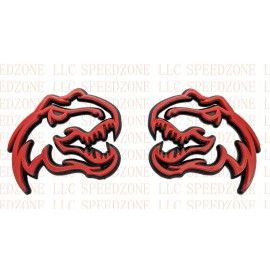 Factotum PAIR Dinosaur T-Rex TRX Emblem Badge fits Dodge Ram Logo Red Black