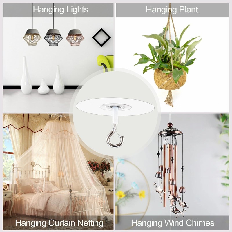 HCTCPALS 5-Pack Heavy Duty Adhesive Ceiling Hooks – No Drill,