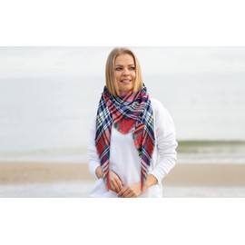 Plaid Blanket Scarf Winter Warm Fall Scarfs for Women, Lightweight Woven Soft Oversized Stylish Tartan Scarves Shawl Wraps for Women (White Gray Berry Plaid)