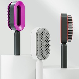 Self-Cleaning Hair Brush, Paddle Hair Brush for Detangling Hair for Women, Rounded Comb for Scalp Massage, Ideal for Wet or Dry Hair (Rose Red)