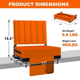Aliphon Stadium Seat for Bleachers with Back Support and Cushion, Bleacher Seats with Shoulder Strap and Cup Holder, Padded Portable Folding Comfort Stadium Chair, for Sports Events, Orange (1pcs)