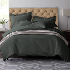 Pizuna Pure 100% Cotton King Duvet Cover Set, 600 Thread Count Long Staple Cotton Crisp Sateen Weave with Button Closure (Combed Dark Grey Cotton Duvet Cover King)