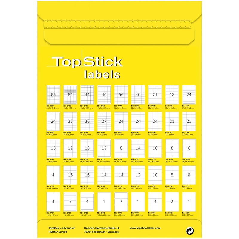 Top Stick 8702 Universal Labels 70 x 25.4 mm White