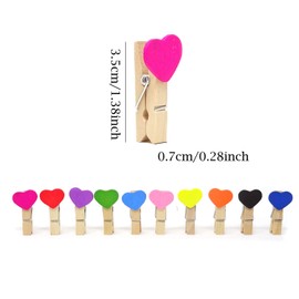 HONBAY 50PCS 3.5cm Mini Heart Shaped Wooden Clothespins Colored Craft Clips with 100 Feet Natural Jute Twine for Wedding Party Decoration
