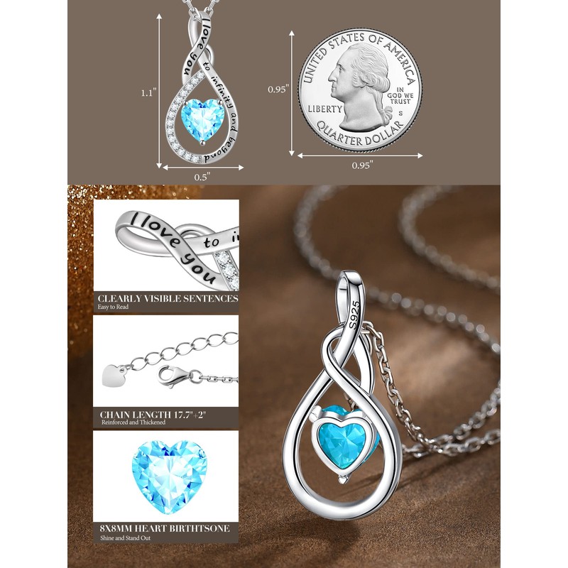 March Birthstone Jewelry Aquamarine Necklace Christmas Gifts for Women Wife