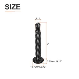 DTGN #12x2" Pan Head Self Drilling Screws - 25Pack - Black Oxide 410 Stainless Steel Phillips Drive Self Tapping Sheet Metal Screws