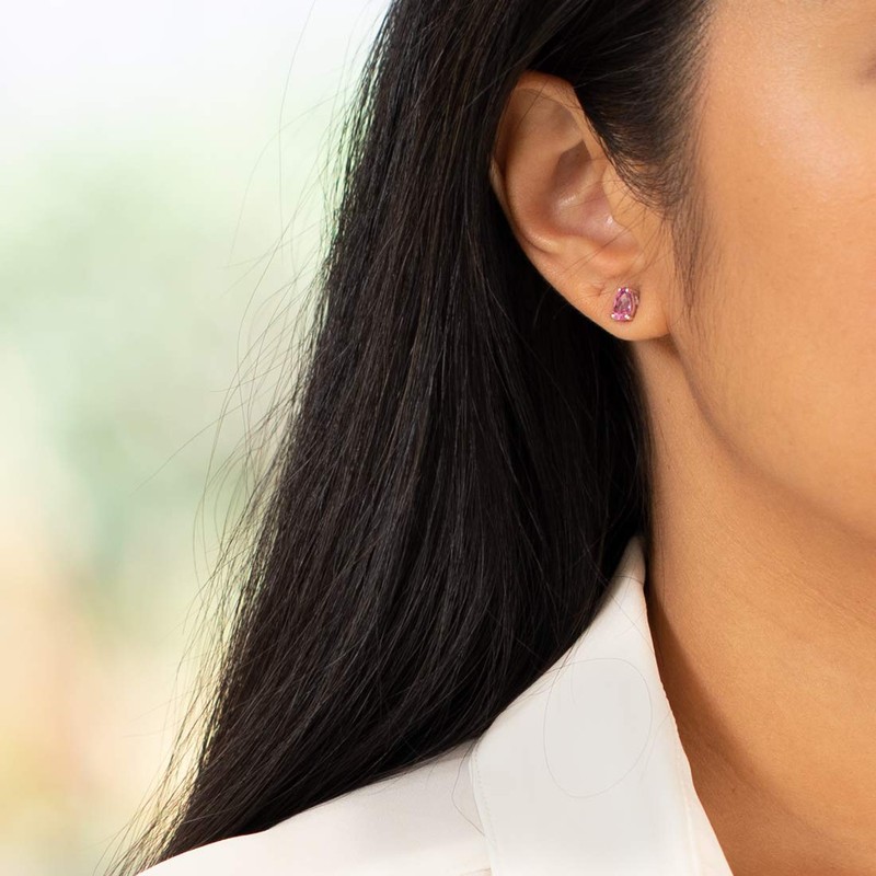 Peora Solid 14K Yellow Gold Created Pink Sapphire Earrings for