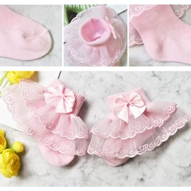 XPXGMT Bow Frilly Lace Baby Girls Socks Cotton Little Girls Socks 6-12 Months