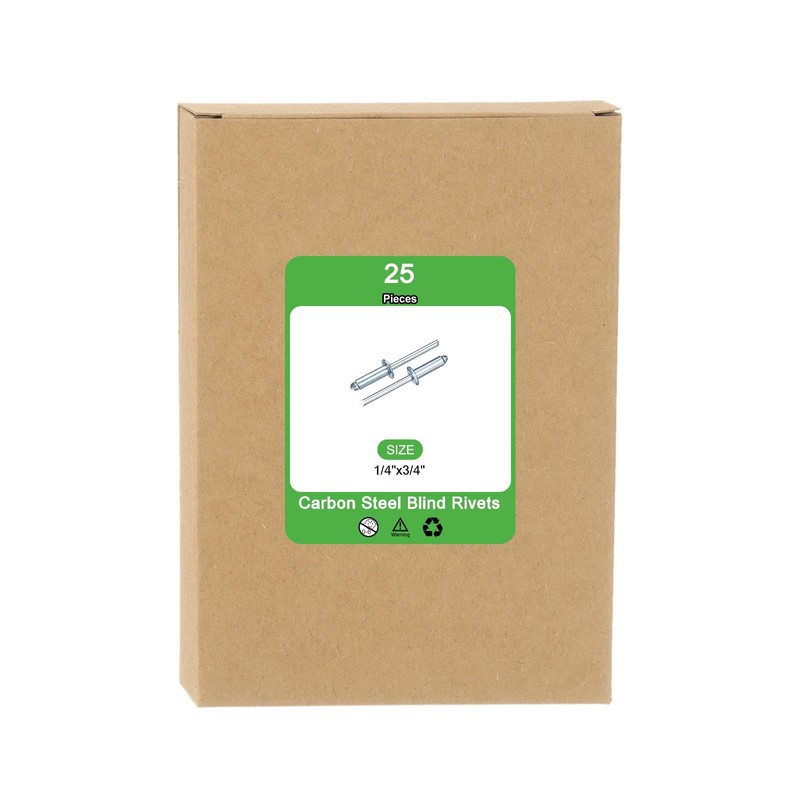 sourcing map 25Pcs 1/4"x3/4" Round Head Blind Rivets, Zinc-Plated Carbon