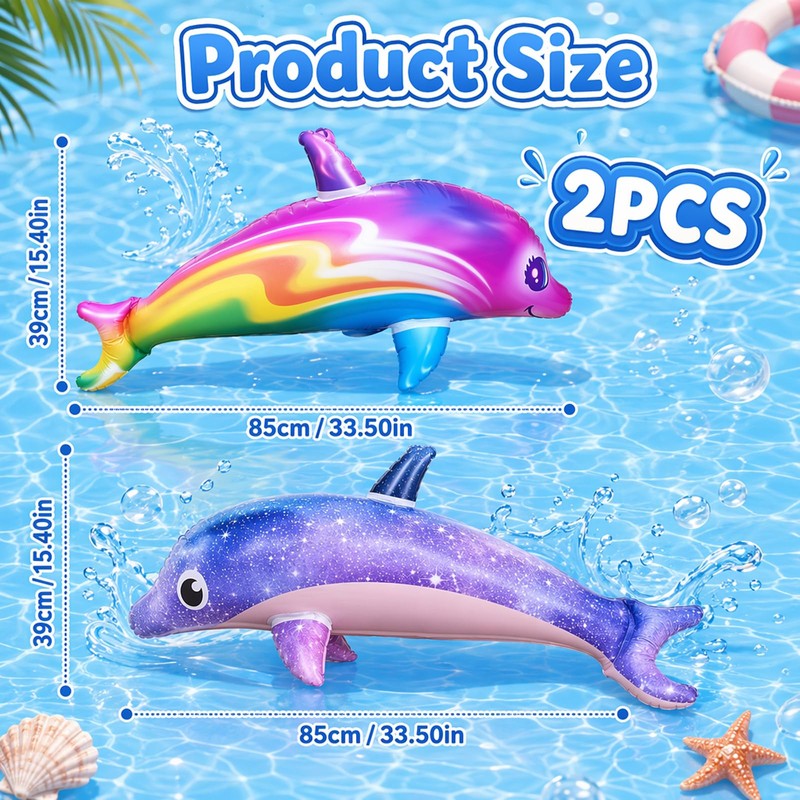 2 Pack Inflatable Dolphin Beach Inflatables 90cm Large Dolphin Float