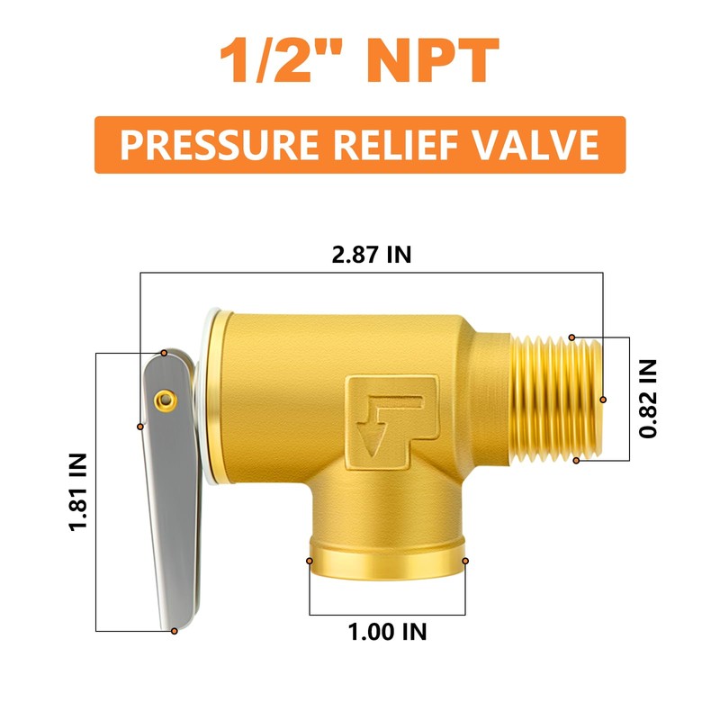 GASHER 1PCS Brass Temperature Pressure Relief Valve with 1/2" NPT