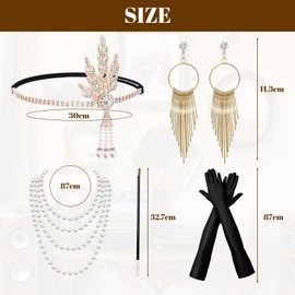 Herbst 20s Costume Women's Accessories, 20s Accessories Gatsby Accessories Women, 1920s Accessories Women, 7 Pieces Charleston Gatsby Accessories Women for Feather Boa Black, Carnival, Fancy Dress,