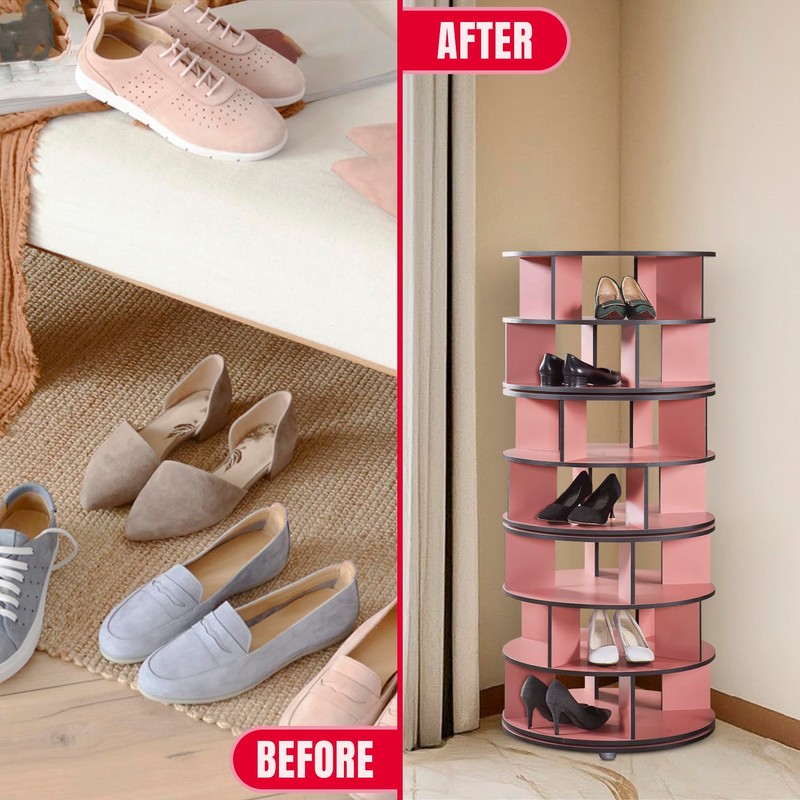 Kings Brand Furniture - 7-Tier Rotating Shoe Rack, 360° Revolving