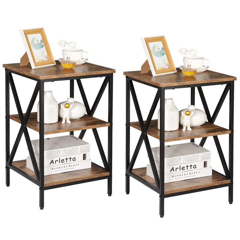 Segawe 24'' End Side Table with Storage Shelf and X-Shaped